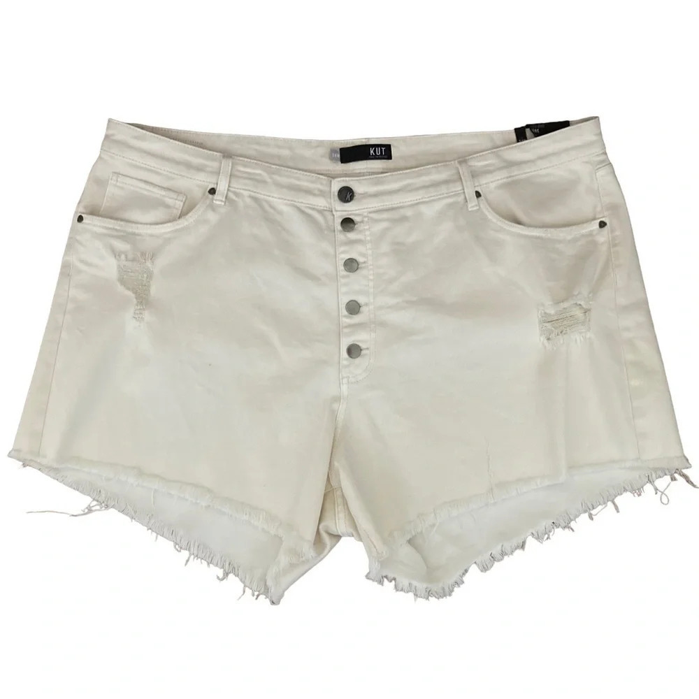 KUT from the Kloth Plus Size Jane Ripped High Rise Short in Ivory Sz: 24W - Picture 5 of 11